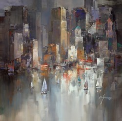 Manhattan Reflections V by Wilfred - Original Painting on Box Canvas sized 30x30 inches. Available from Whitewall Galleries